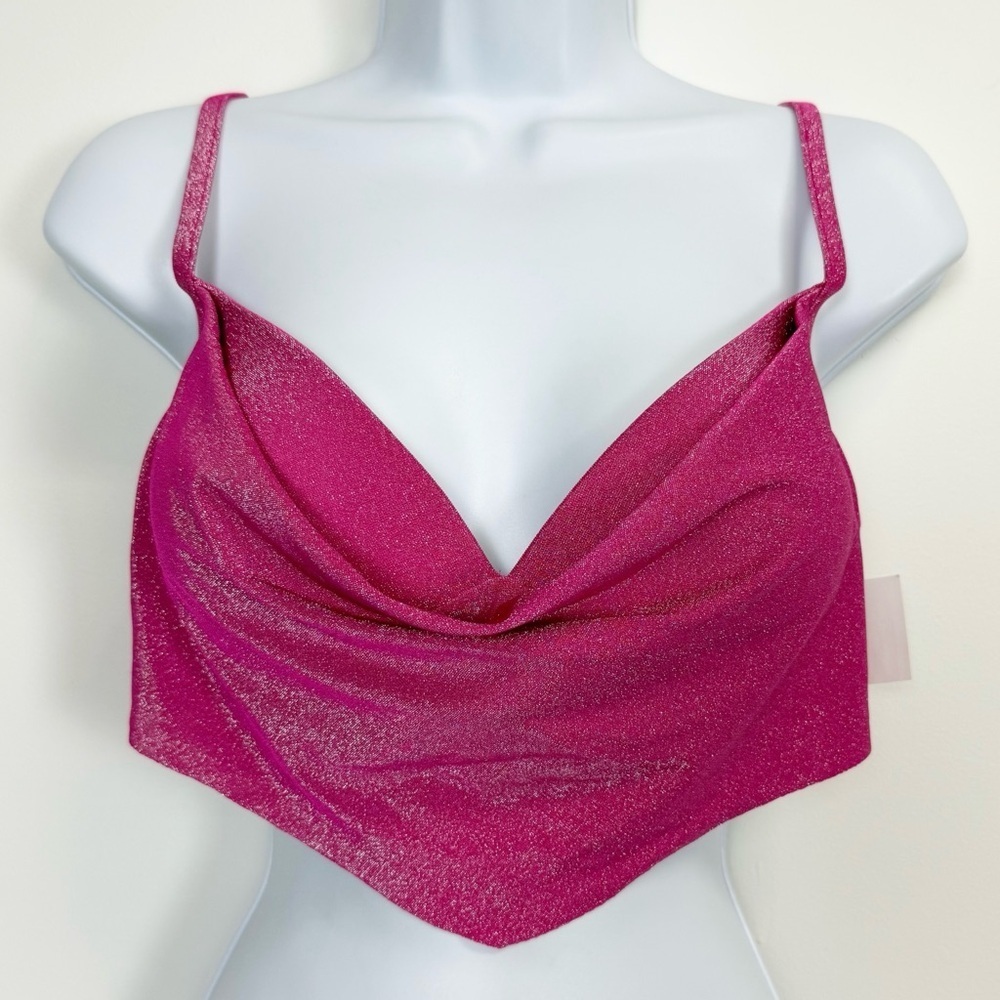 Bar iii Bikini Top Shimmer Solids Womens Size Medium Pink Metallic Jazzed NWT